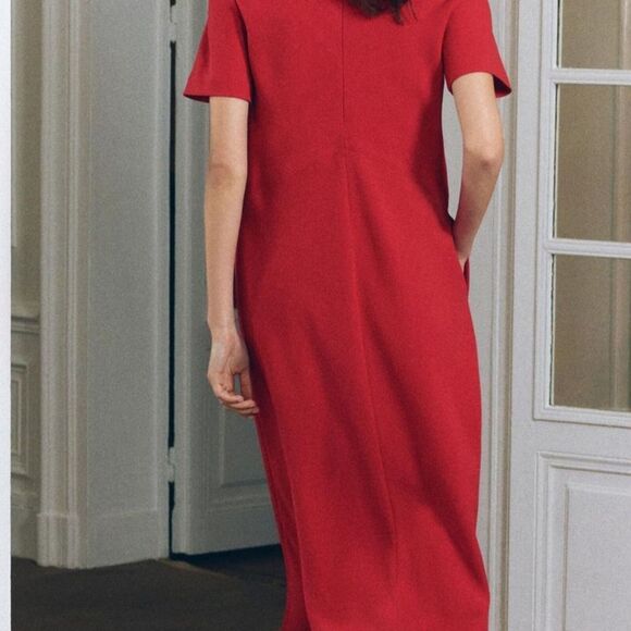 NWT Zara Front Slit Midi Dress in Bold Red, Size Medium - Picture 3 of 12